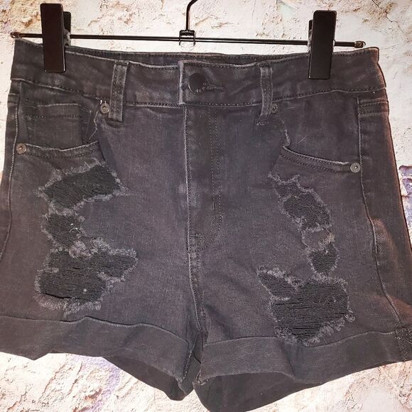 Aeropostale Black Jean Shorts with Distressed Design - Picture 1 of 11